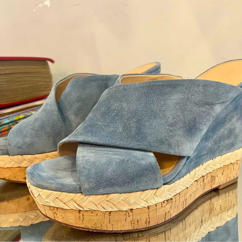 Loro Blue Suede Veronica Beard Wedges SZ 39